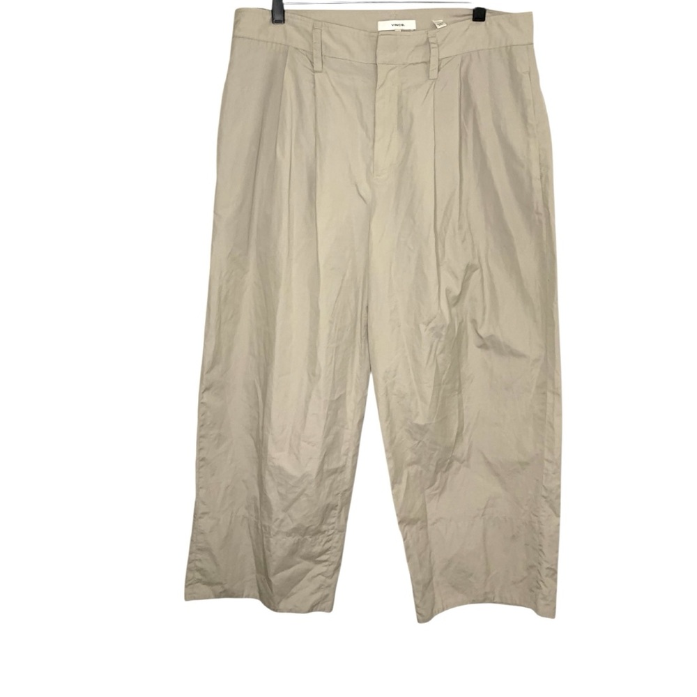 Vince Beige Women’s 12 Cropped Pleated Lightweight Cotton Wide Leg Cropped Pants